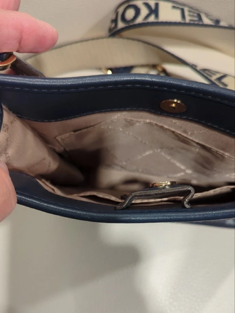 Michael Kors Navy Logo Jacquard Crossbody with Cream Strap